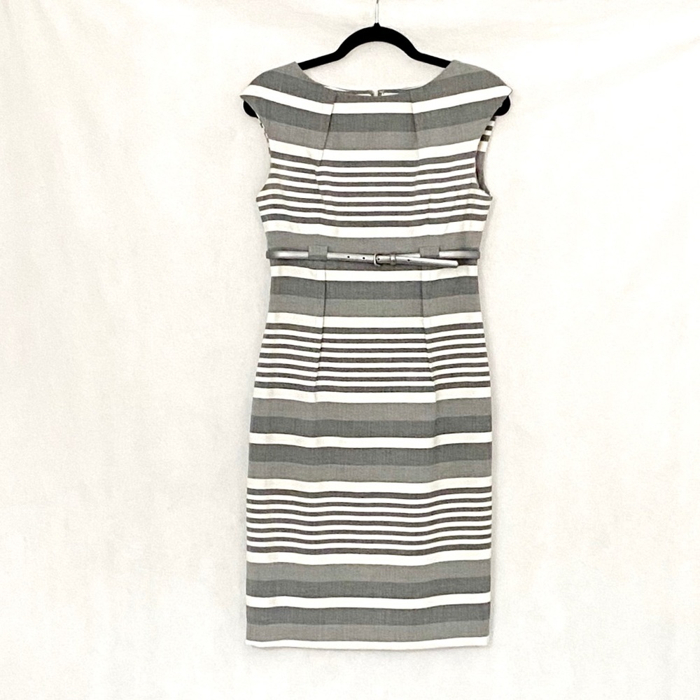 Calvin Klein Gray Striped Belted Sheath Dress - Picture 10 of 11